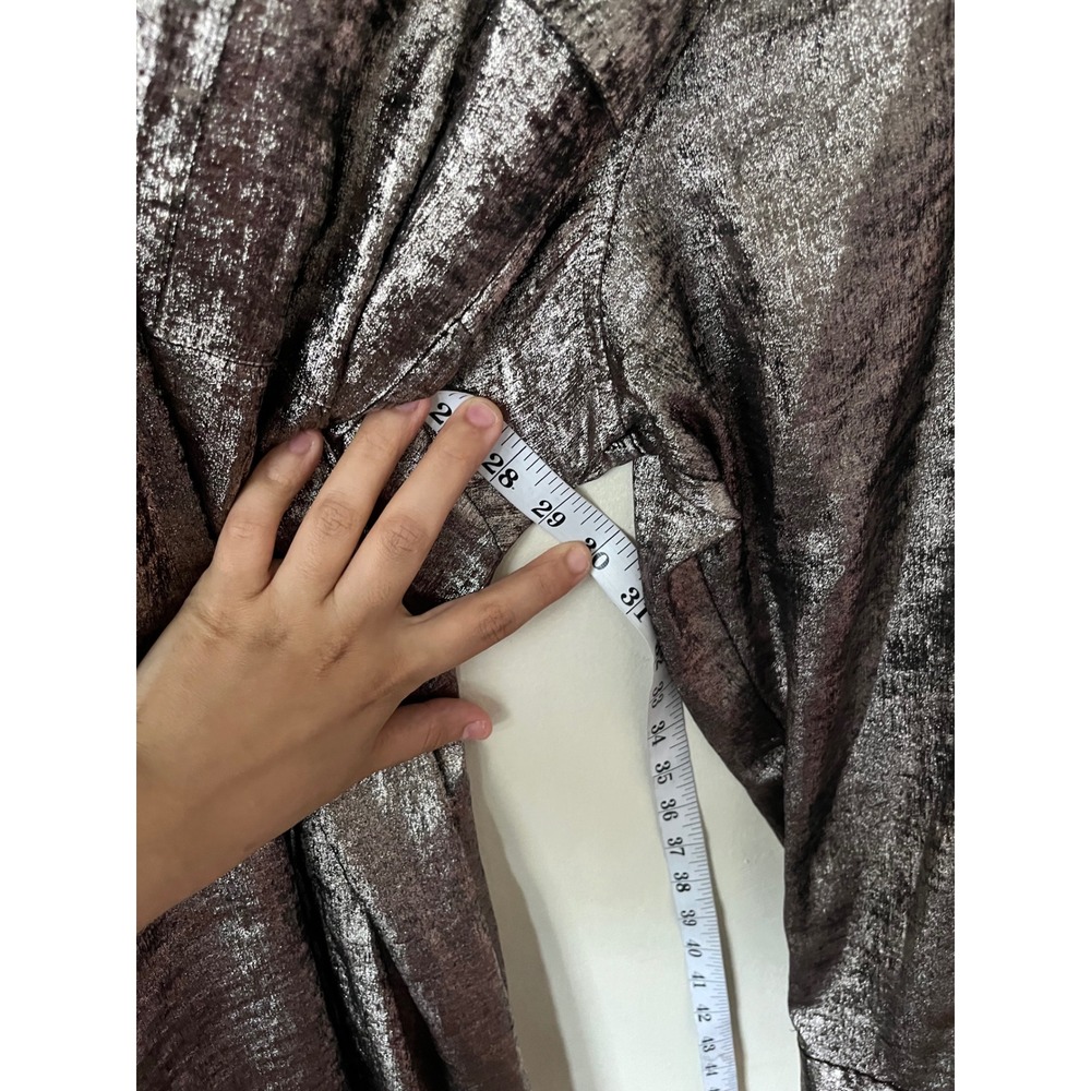 Ava & Viv Metallic Silver Button Front Shirt Dress Long Sleeve Party Midi 2X - Picture 5 of 7